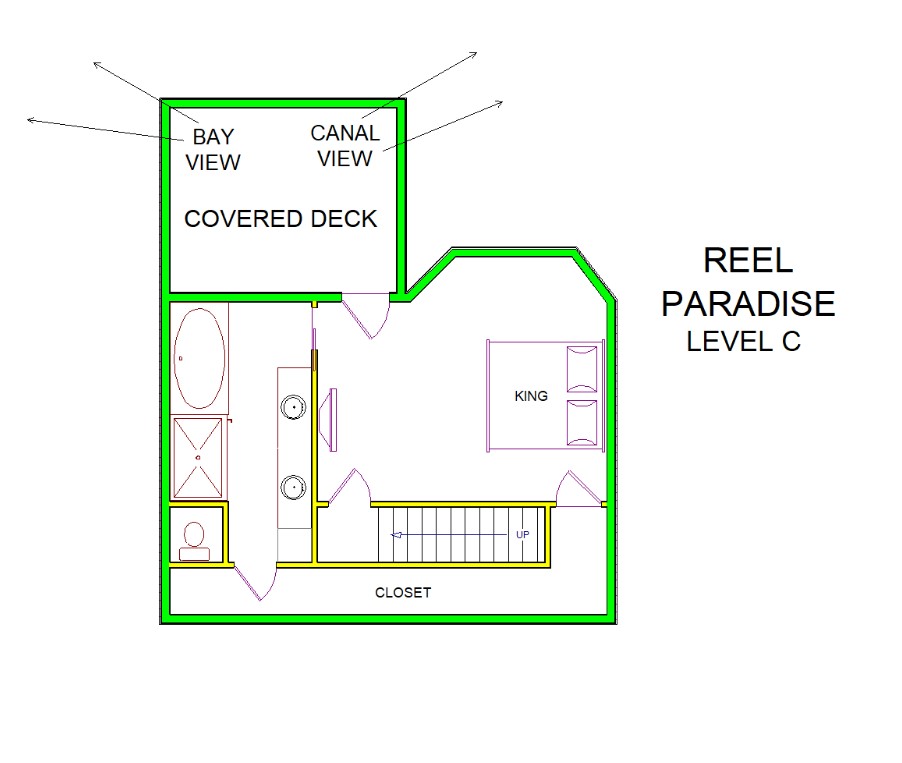 C level B layout view of Sand 'N Sea's canal front vacation rental home in Galveston named Reel Paradise